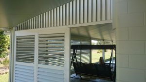 White Painted Shutter 2—A & B Lattice Patios in Bungalow QLD